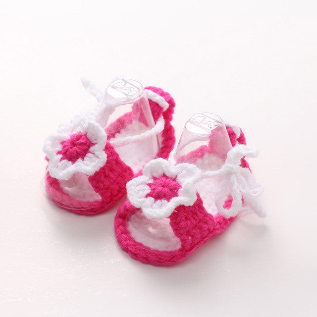 Crochet Baby Girls Flower Bow tie Handmade sandals