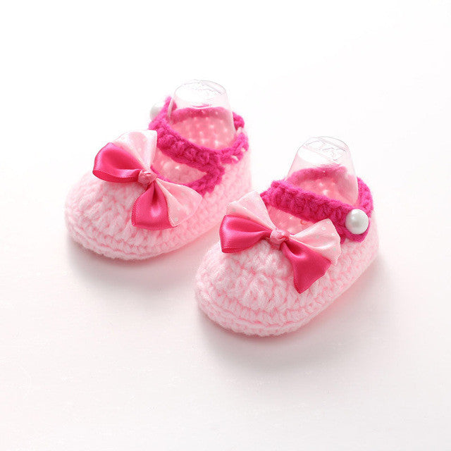 Crochet Baby Girls Flower Bow tie Handmade sandals