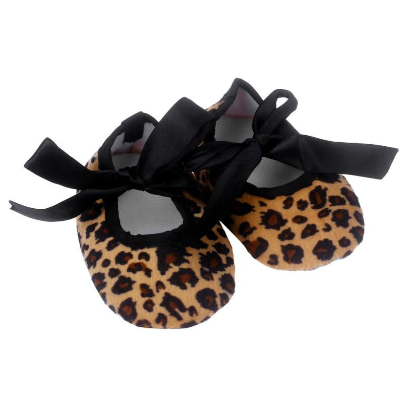 Leopard print bow slip soft Kids girl first walker Shoes