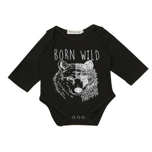 Long Sleeve Wolf Print Letter Jumpsuit "BORN WILD"