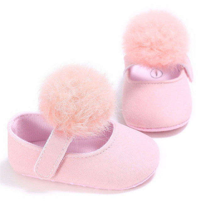 Newborn Spring Toddler Baby Girls Pompom Princess Soft Sole Crib Shoes