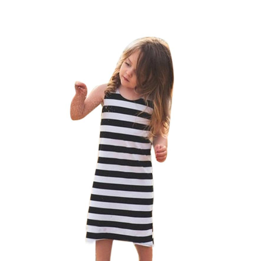 New 2018 sleeveless mother daughter Striped dress