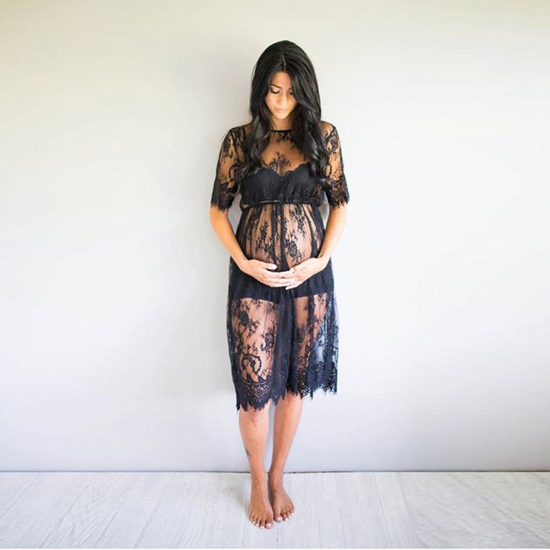 Summer Maternity Party Photography Black Lace Pregnancy Dresses