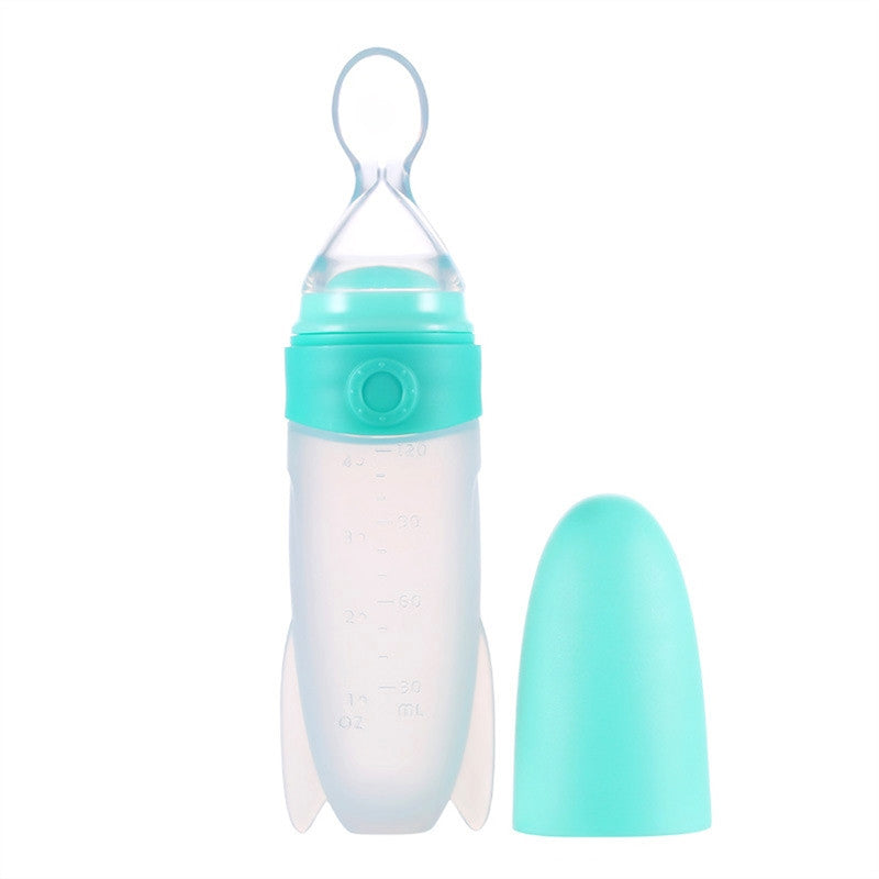 Creative Rocket Silicone Baby Squirt Dispensing Feeding Spoon with Scale